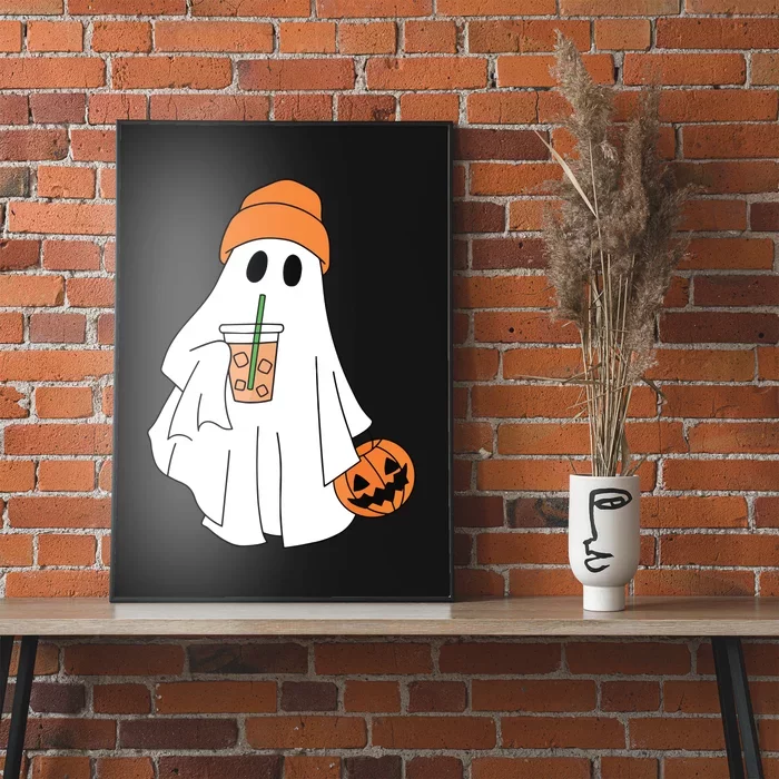 Halloween Ghost Drinking Coffee Ghost Ice Coffee Women Poster