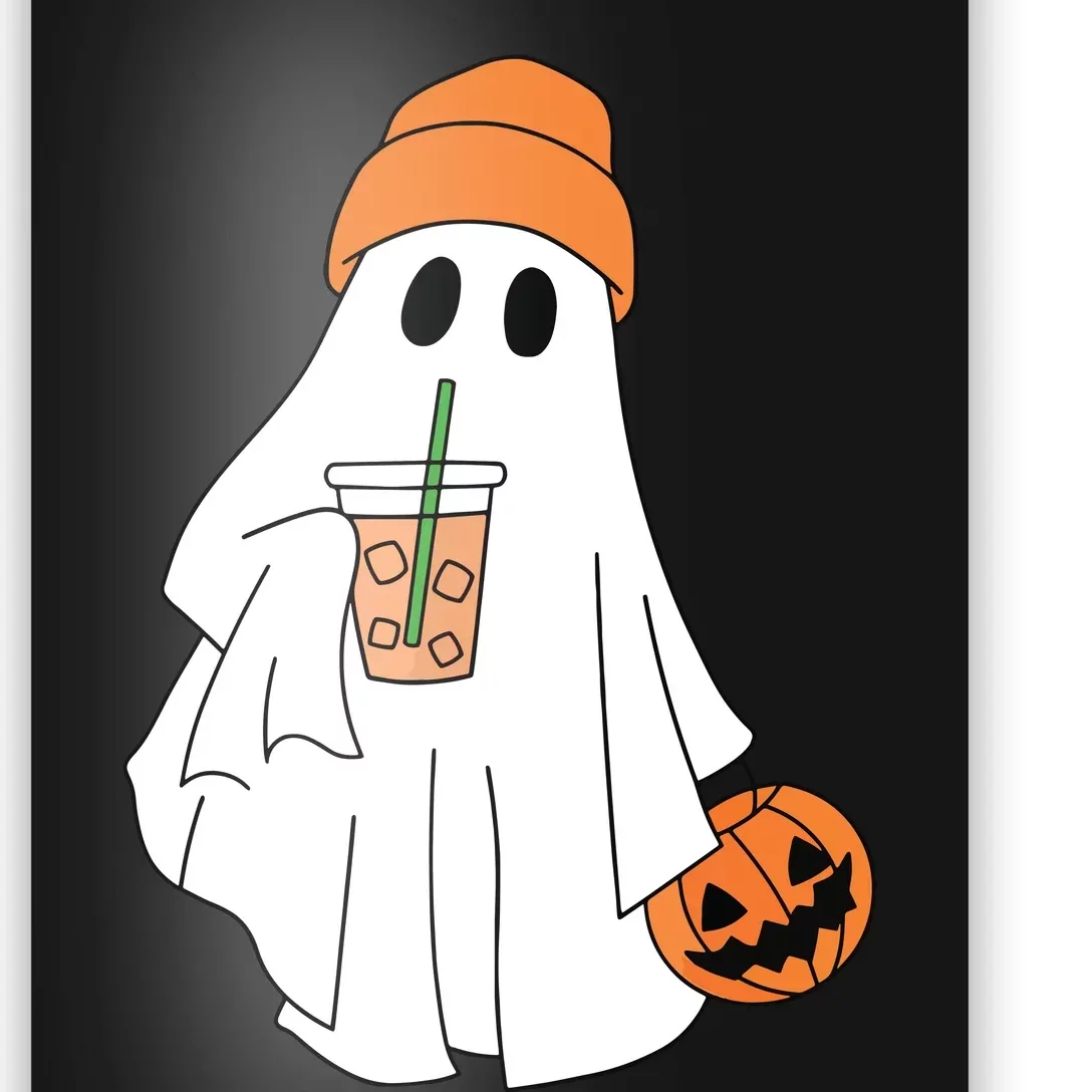 Halloween Ghost Drinking Coffee Ghost Ice Coffee Women Poster