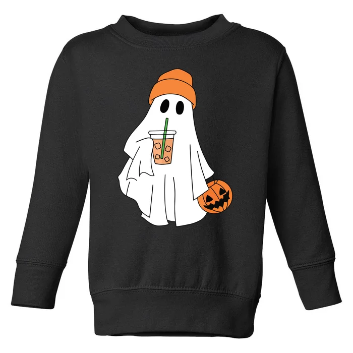 Halloween Ghost Drinking Coffee Ghost Ice Coffee Women Toddler Sweatshirt