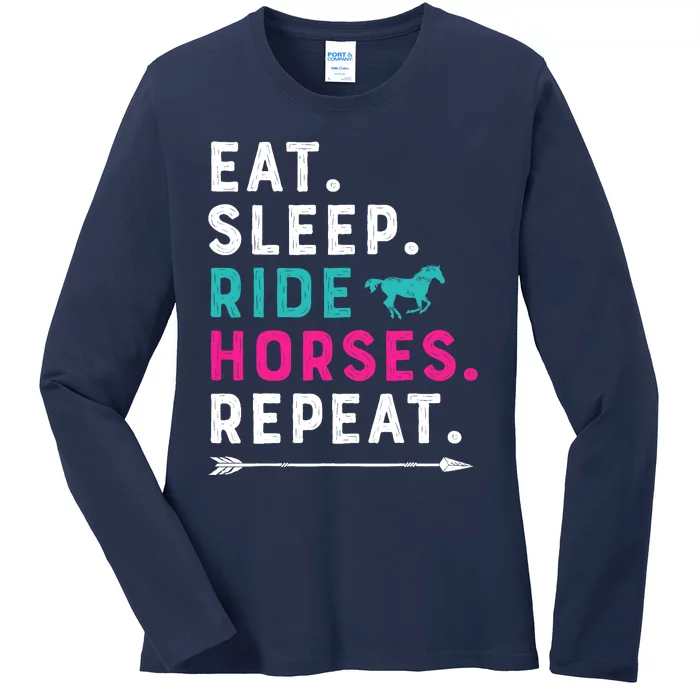 Horse Girl Eat Sleep Ride Horses Repeat Horseback Riding Ladies Long Sleeve Shirt