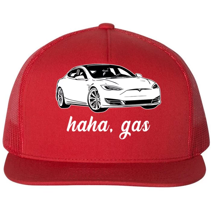 Haha Gas Electric Car Flat Bill Trucker Hat