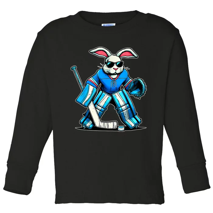 Hockey Goalie Easter Bunny Eggs Toddler Long Sleeve Shirt