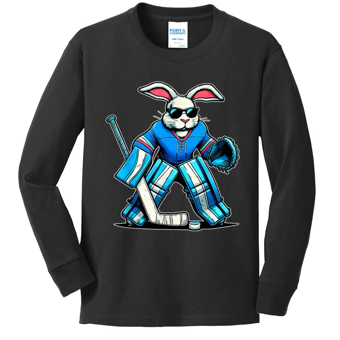 Hockey Goalie Easter Bunny Eggs Kids Long Sleeve Shirt