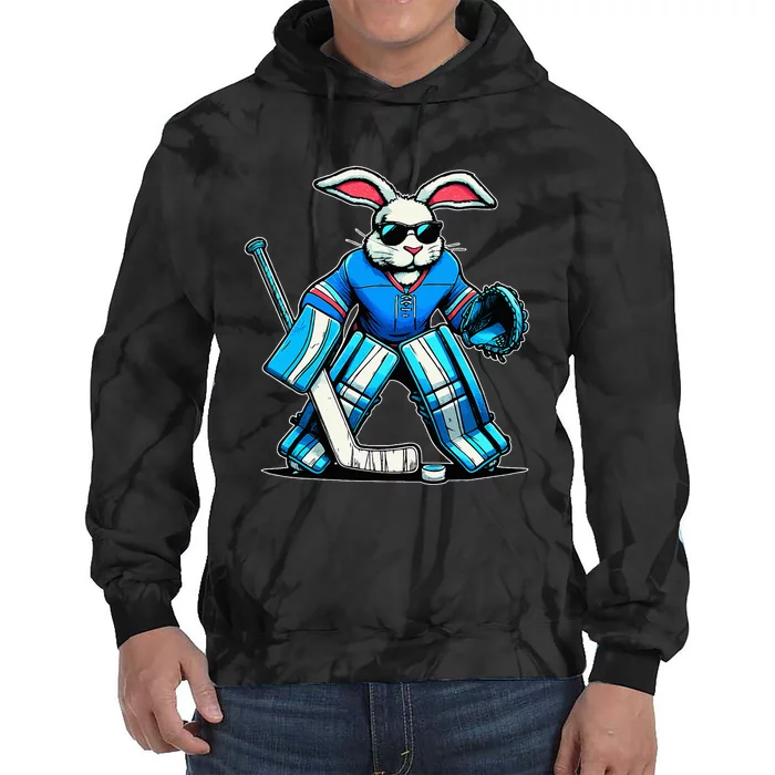 Hockey Goalie Easter Bunny Eggs Tie Dye Hoodie