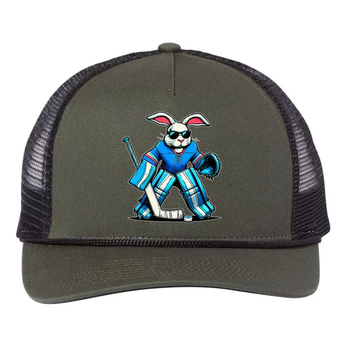 Hockey Goalie Easter Bunny Eggs Retro Rope Trucker Hat Cap