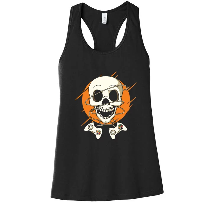 Halloween Gamer Funny Skull Video Games Party Women's Racerback Tank