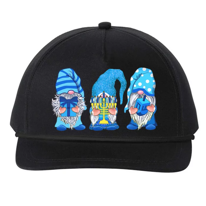 Hanukkah Gnomes Funny Gift Cute Gnomies With Menorah Snapback Five-Panel Rope Hat