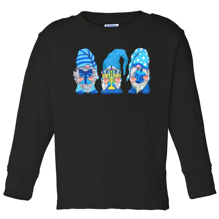 Hanukkah Gnomes Funny Gift Cute Gnomies With Menorah Toddler Long Sleeve Shirt