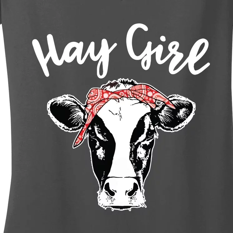 Hay Girl Farmer Gift Cattle Cow Lovers Women's V-Neck T-Shirt