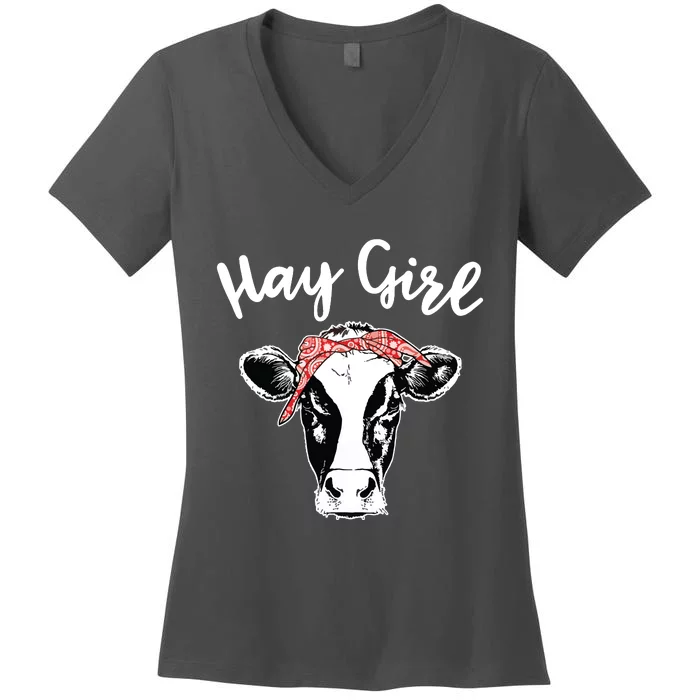 Hay Girl Farmer Gift Cattle Cow Lovers Women's V-Neck T-Shirt