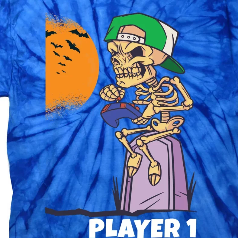 Halloween Gamer Funny Skeleton Player 1 Video Games Party Gift Tie-Dye T-Shirt