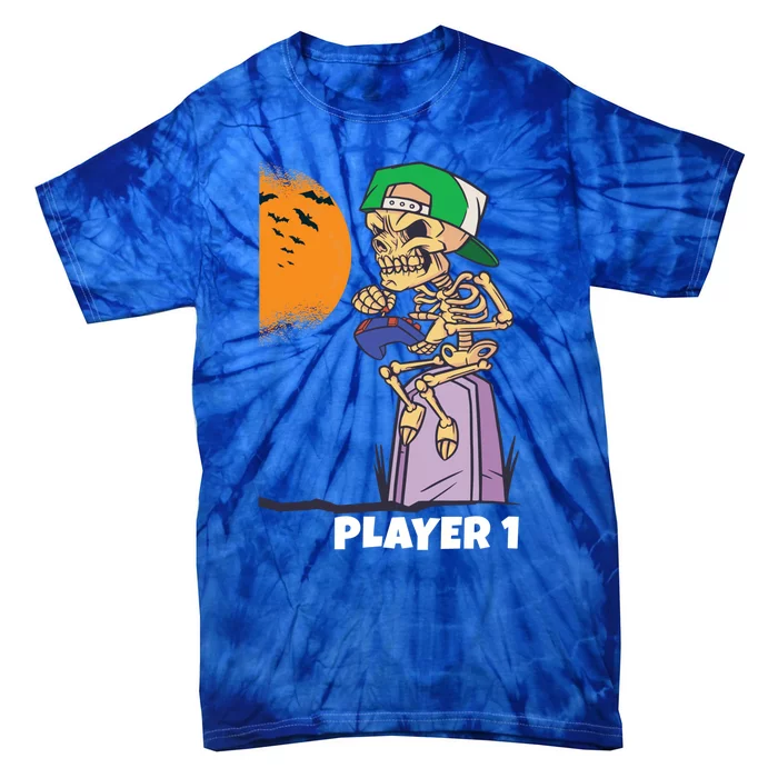 Halloween Gamer Funny Skeleton Player 1 Video Games Party Gift Tie-Dye T-Shirt