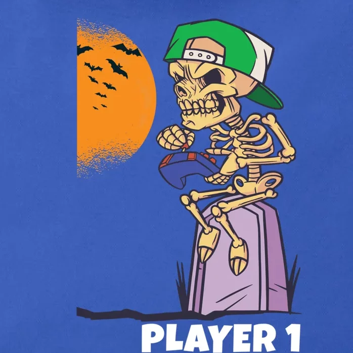 Halloween Gamer Funny Skeleton Player 1 Video Games Party Gift Zip Tote Bag