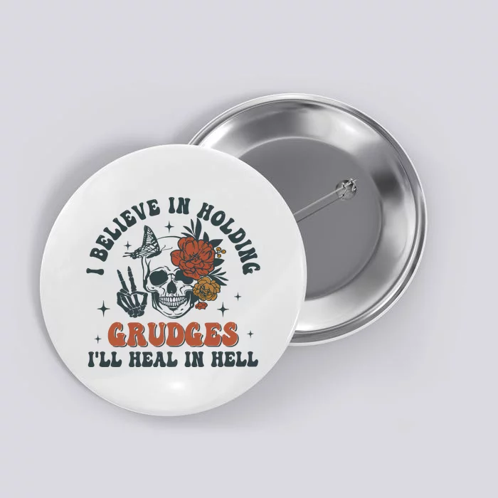 Holding Grudges Floral Skull Button