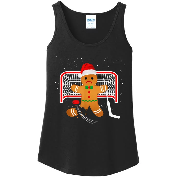 Hockey Goalie Funny Christmas Gingerbread Man Goalie Shirt Ladies Essential Tank