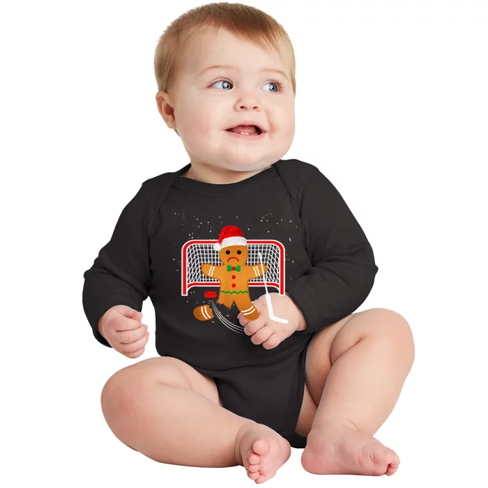 Hockey Goalie Funny Christmas Gingerbread Man Goalie Shirt Baby Long Sleeve Bodysuit