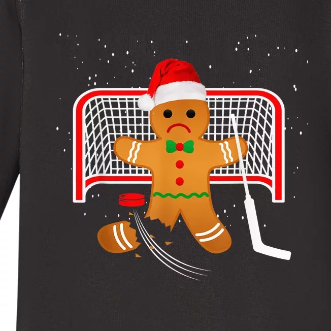 Hockey Goalie Funny Christmas Gingerbread Man Goalie Shirt Baby Long Sleeve Bodysuit