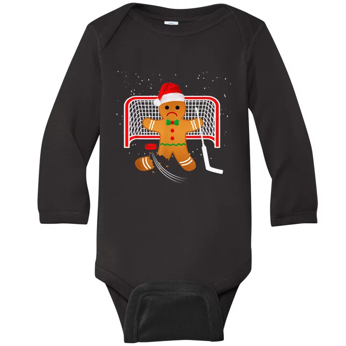 Hockey Goalie Funny Christmas Gingerbread Man Goalie Shirt Baby Long Sleeve Bodysuit