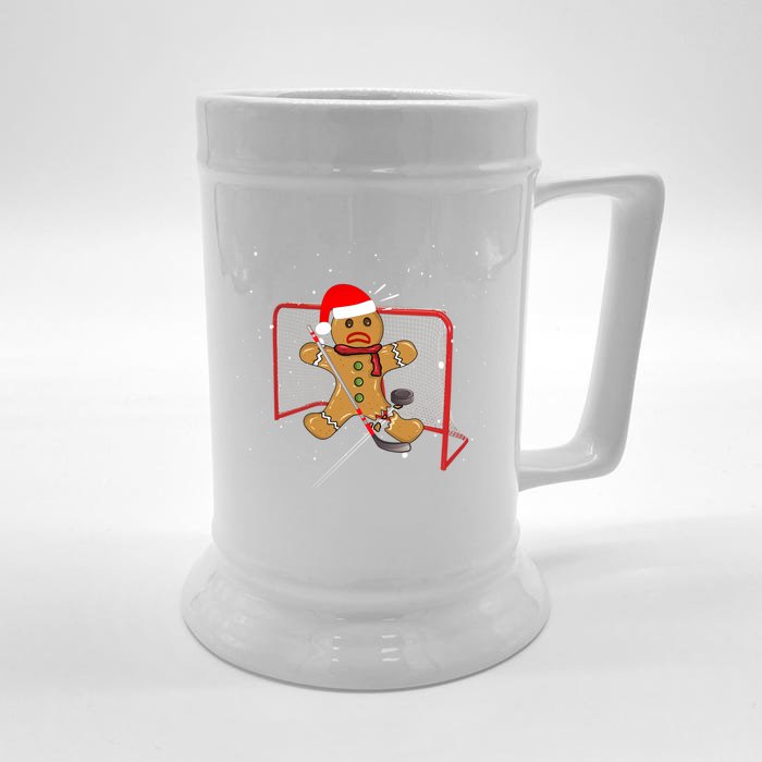 Hockey Goalie Funny Christmas Gift Gingerbread Goalie Meaningful Gift Front & Back Beer Stein