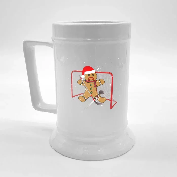 Hockey Goalie Funny Christmas Gift Gingerbread Goalie Meaningful Gift Front & Back Beer Stein