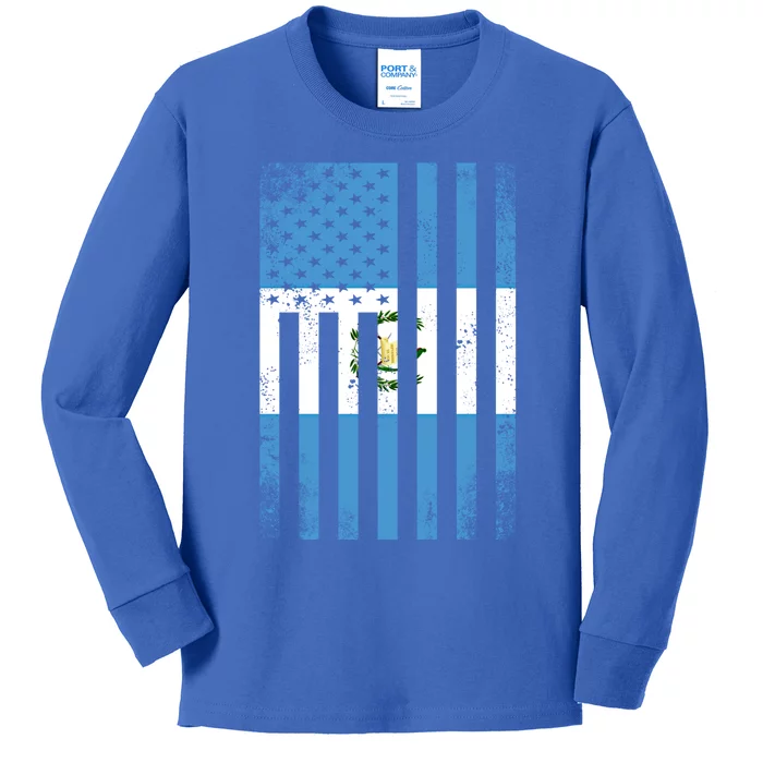 Half Guatemalan Flag Vintage American Inside Me Usa Gift Cute Gift Kids Long Sleeve Shirt