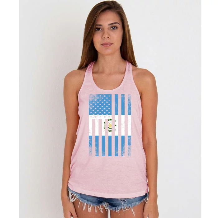 Half Guatemalan Flag Vintage American Inside Me Usa Gift Cute Gift Women's Knotted Racerback Tank