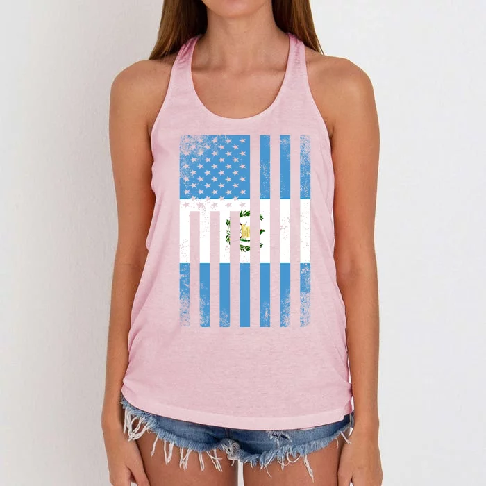 Half Guatemalan Flag Vintage American Inside Me Usa Gift Cute Gift Women's Knotted Racerback Tank