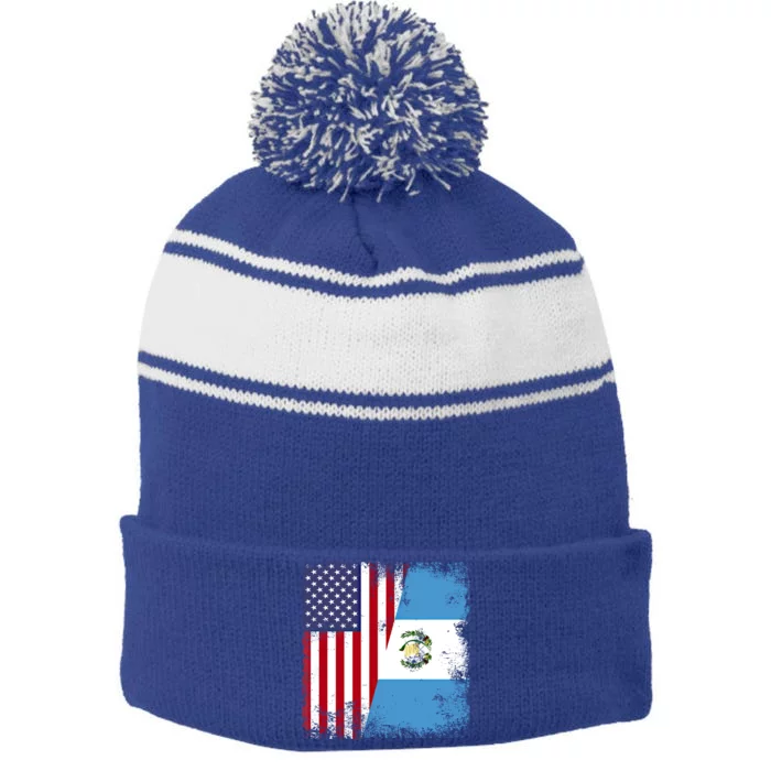 Half Guatemalan Flag Vintage Guatemala Usa Gift Cool Gift Stripe Pom Pom Beanie