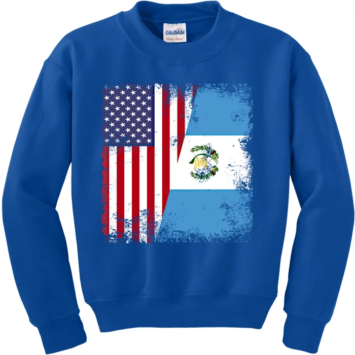 Half Guatemalan Flag Vintage Guatemala Usa Gift Cool Gift Kids Sweatshirt