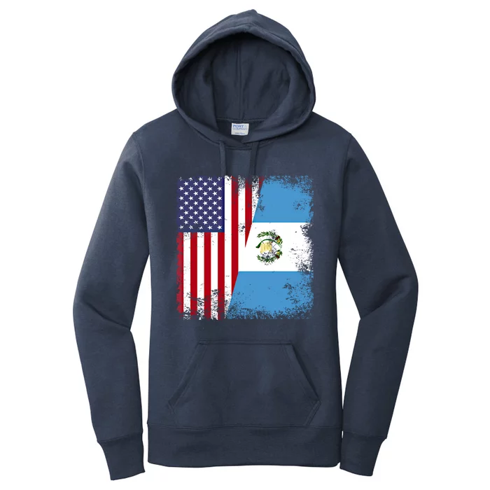 Half Guatemalan Flag Vintage Guatemala Usa Gift Cool Gift Women's Pullover Hoodie