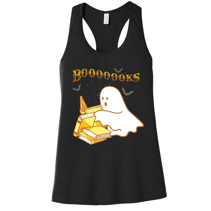 Halloween Gift For Teachers Librarian Funny Ghost Boooooks Women's Racerback Tank