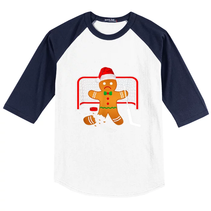 Hockey Goalie Funny Christmas Gingerbread Man Goalie Essential Baseball Sleeve Shirt