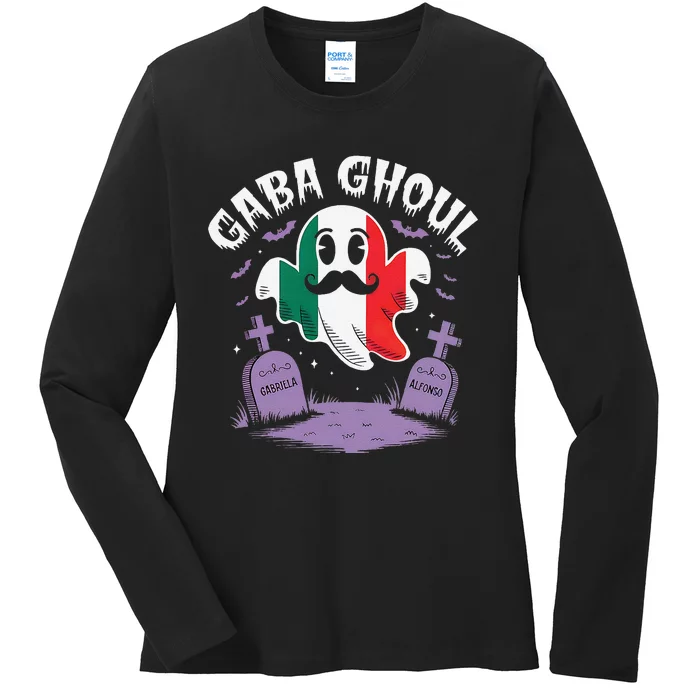 Halloween Graveyard Gaba Ghoul Ghost Funny Italian Gabagool Ladies Long Sleeve Shirt