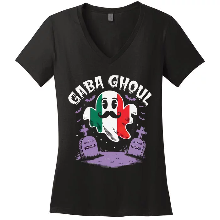 Halloween Graveyard Gaba Ghoul Ghost Funny Italian Gabagool Women's V-Neck T-Shirt