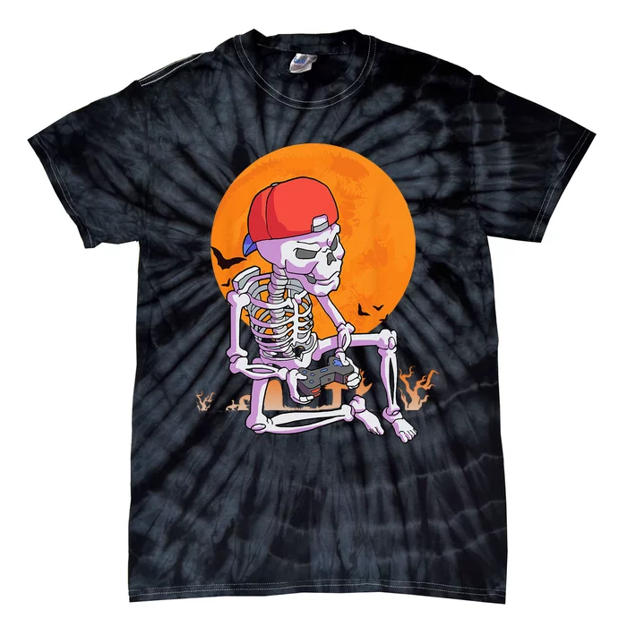 Halloween Gamer Gaming Skeleton Tie-Dye T-Shirt