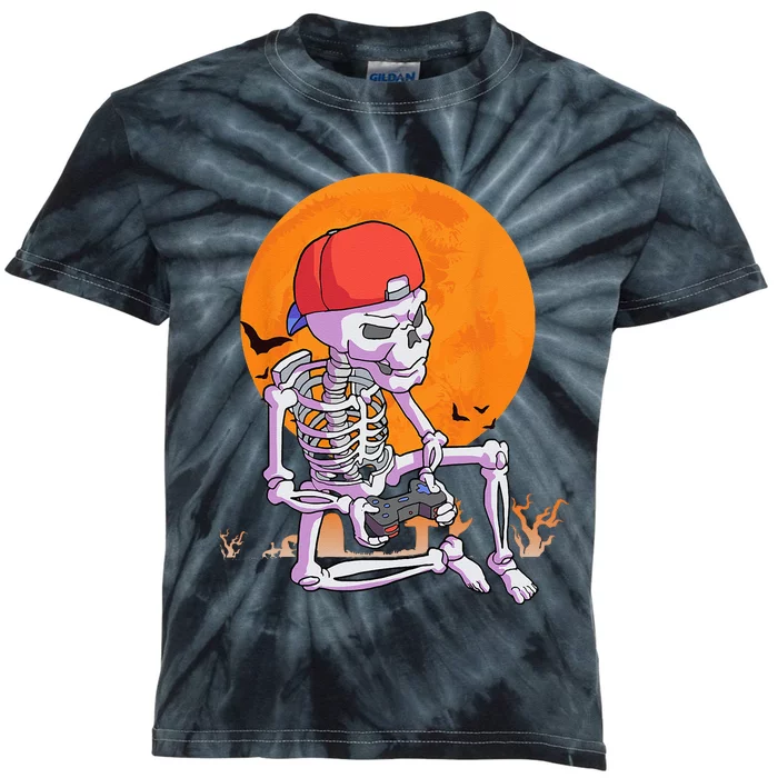 Halloween Gamer Gaming Skeleton Kids Tie-Dye T-Shirt