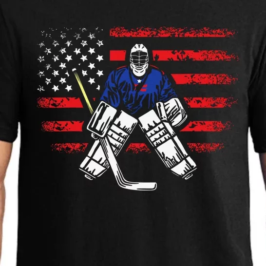 Hockey Goalie Gift USA Flag Hockey Stick Ice Hockey Pajama Set