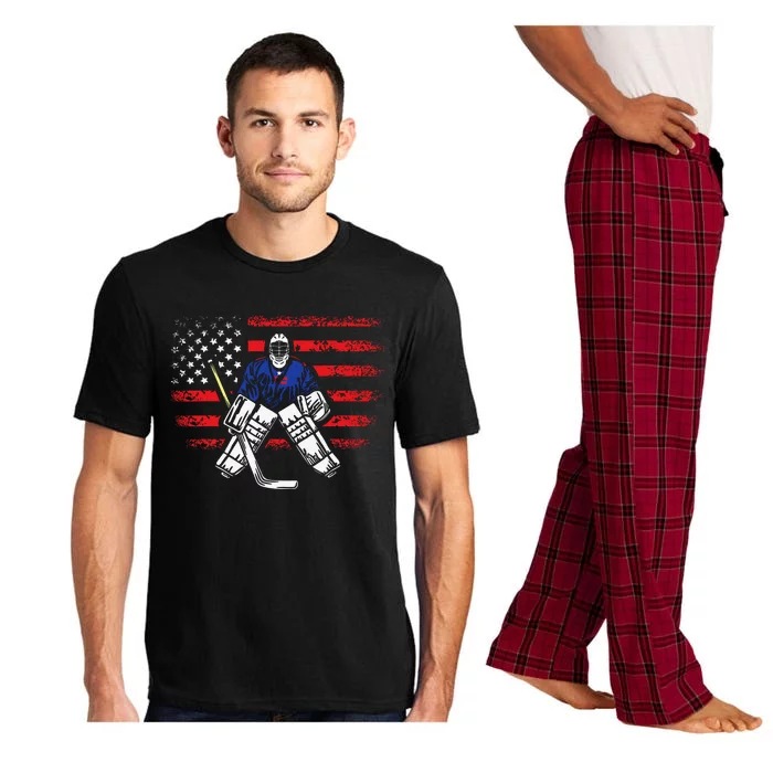 Hockey Goalie Gift USA Flag Hockey Stick Ice Hockey Pajama Set