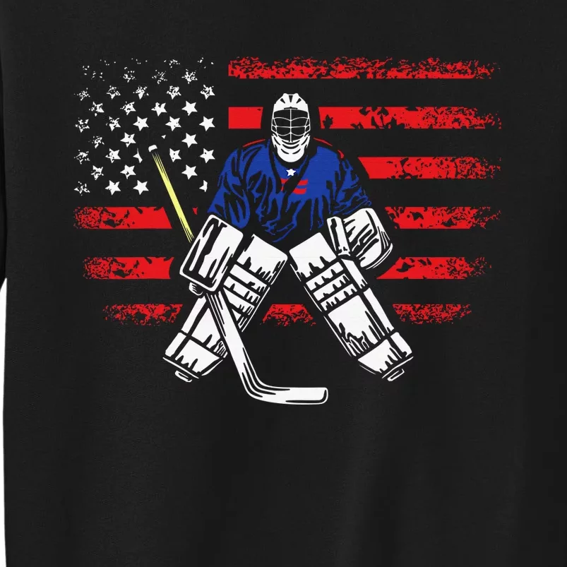 Hockey Goalie Gift USA Flag Hockey Stick Ice Hockey Tall Sweatshirt