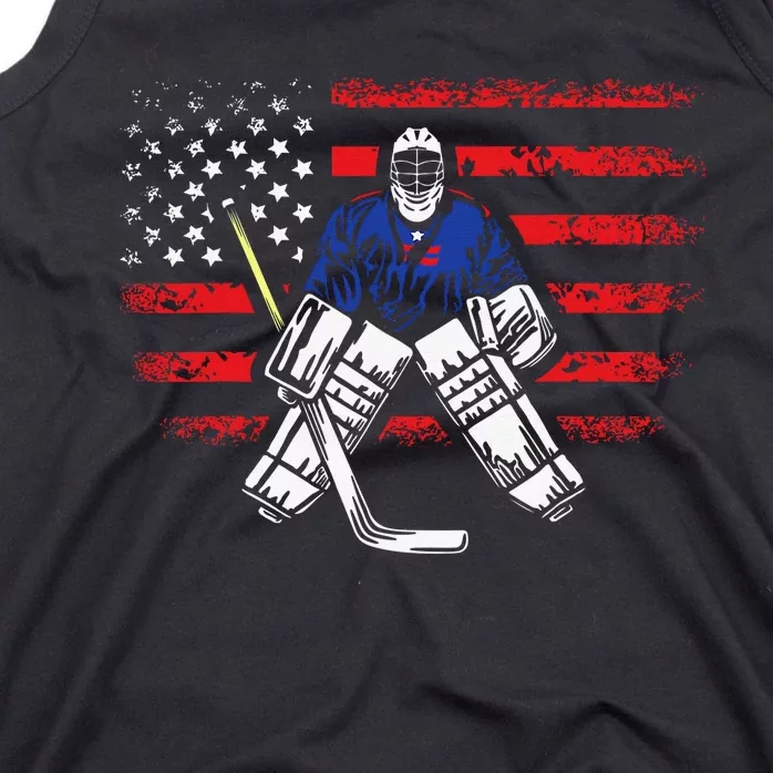 Hockey Goalie Gift USA Flag Hockey Stick Ice Hockey Tank Top