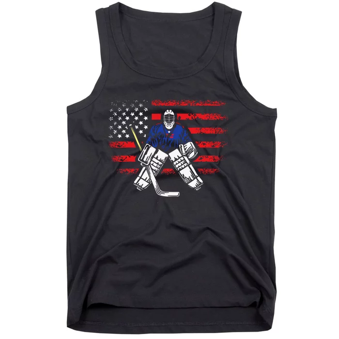 Hockey Goalie Gift USA Flag Hockey Stick Ice Hockey Tank Top