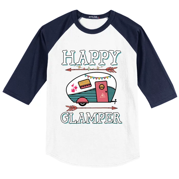 Happy Glamper Gift Outdoor Glamping Camping Men Women Gift Baseball Sleeve Shirt