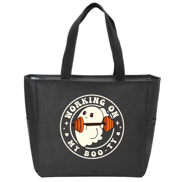 Halloween Ghost Gym Working On My Booty Zip Tote Bag