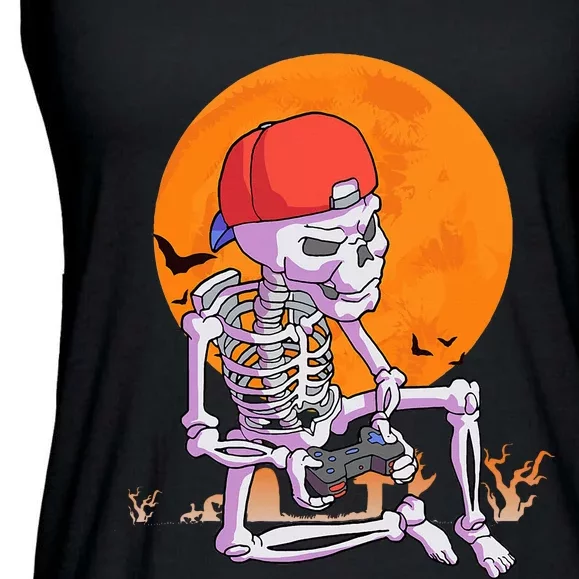 Halloween Gamer Gaming Skeleton Ladies Essential Flowy Tank