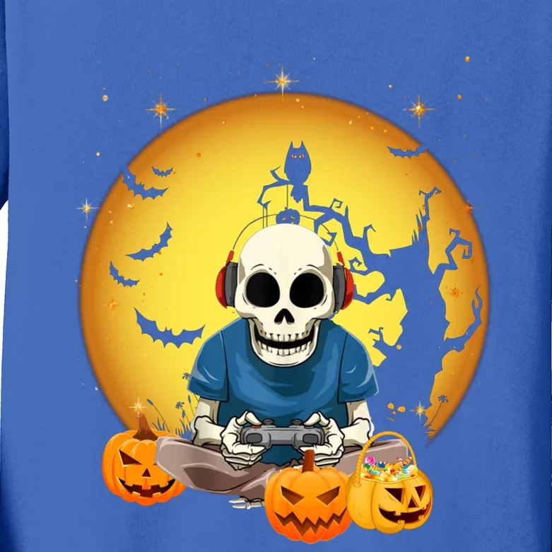 Halloween Gift Gamer Gaming Skeleton Gift Cool Gift Kids Long Sleeve Shirt