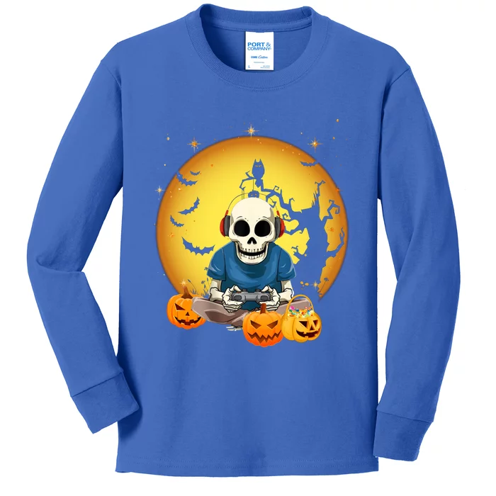 Halloween Gift Gamer Gaming Skeleton Gift Cool Gift Kids Long Sleeve Shirt