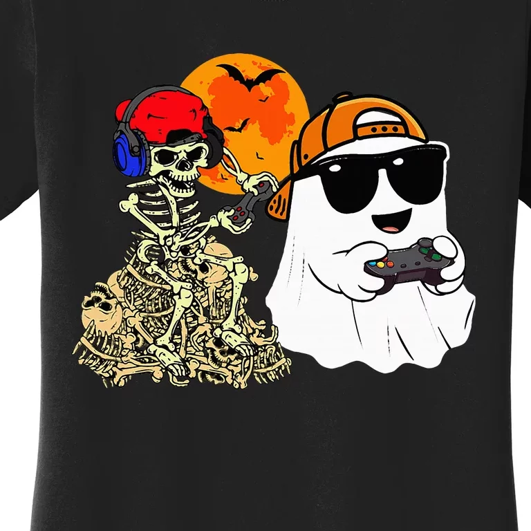 Halloween Ghost Gaming Scary Skeleton Gamer Women's T-Shirt