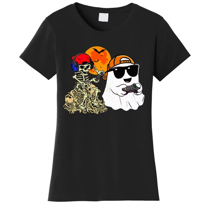 Halloween Ghost Gaming Scary Skeleton Gamer Women's T-Shirt