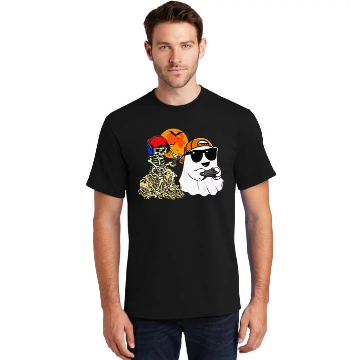 Halloween Ghost Gaming Scary Skeleton Gamer Gift Tall T-Shirt