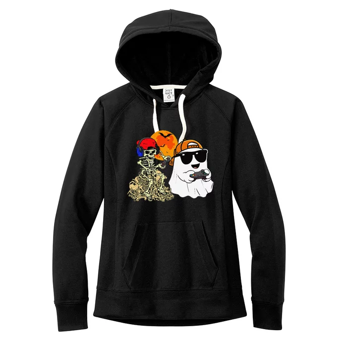 Halloween Ghost Gaming Scary Skeleton Gamer Gift Women's Fleece Hoodie